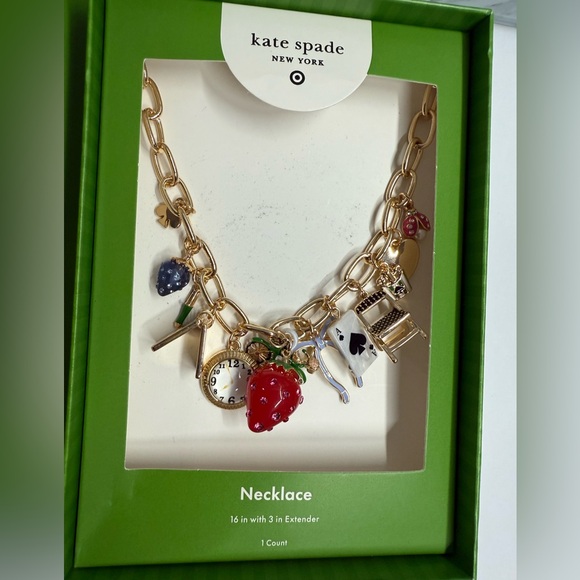 kate spade Jewelry - Kate Spade Gold Necklace with Red and Black Charms